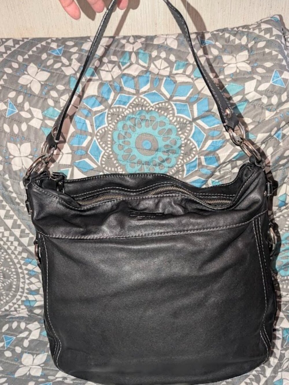Coach Bag Black 'Zoe' E1032-F14706 Patent Leather Purse Hobo Shoulder Bag